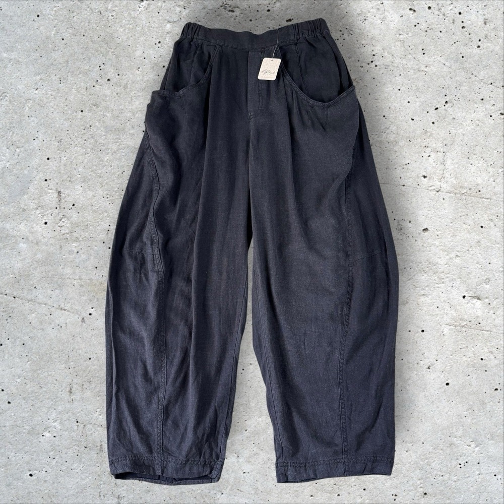 Free People High Road Pull-On Barrel Linen Pants In Python Black Sz XS - Picture 5 of 10